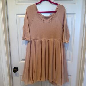 Free People Sweatshirt Dress Scoop Neck Chiffon Skirt Dusty Rose Fit N Flare Lg